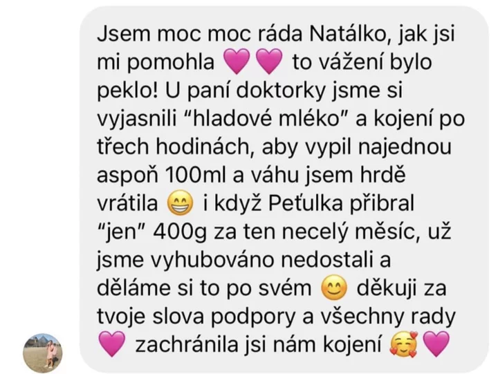 Screenshot zprávy od maminky